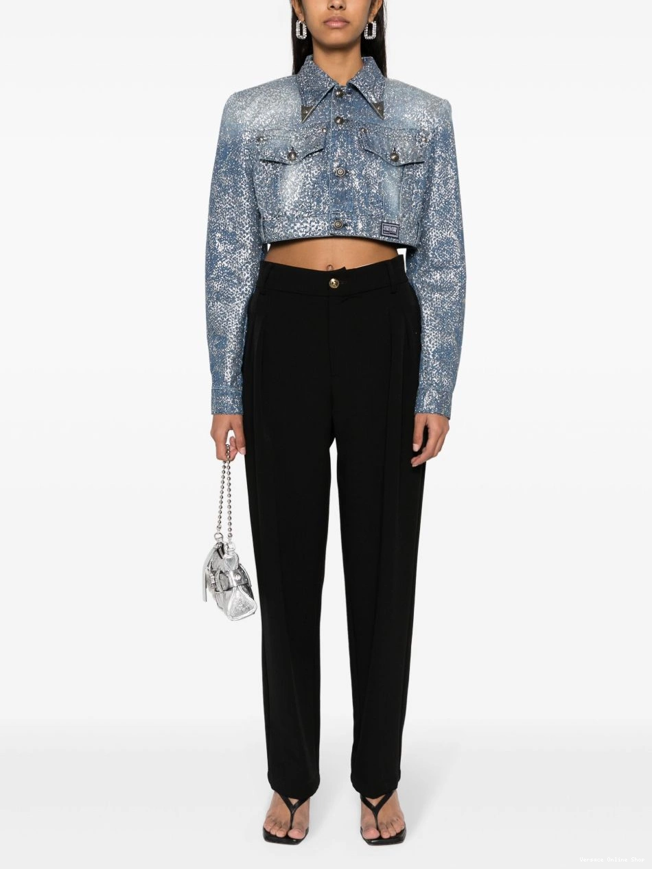 Cheap denim Women Versace Animalier cropped Jeans Couture jacket 0412